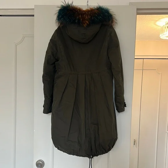 Women's Moncler Olive Green Parka with custom Fox Fur Trim